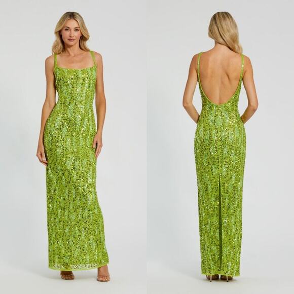 Mac Duggal 10696 Dress Sequin Embellished Back Slit Prom Gown Apple Green NWT 4 - Picture 1 of 9